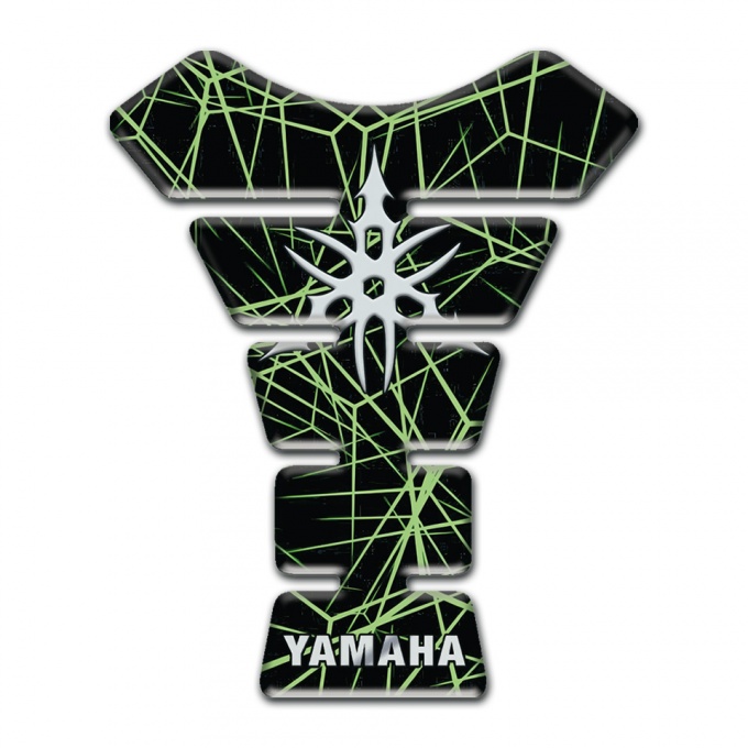 Yamaha Tank Pad Motorbike Green Spider Web Design Base White Logo Style