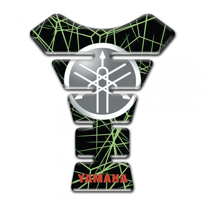 Yamaha Tank Guard Pads Green Spider Web Style and Grey Classic Logo 