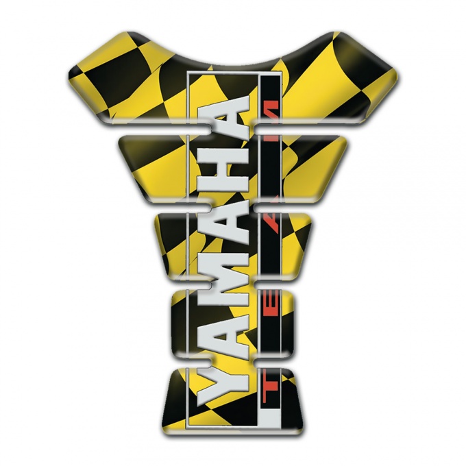 Yamaha Tank Pad Motorbike Black Yellow Squares Team Logo Style 