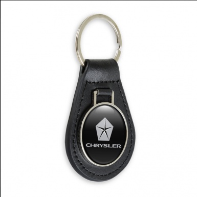 Chrysler Keyring Holder Leather Black Silver Logo