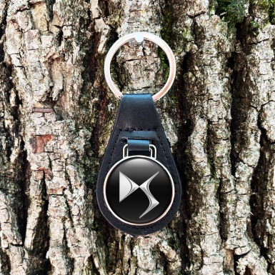 Citroen DS Key Fob Leather Black Chrome Logo
