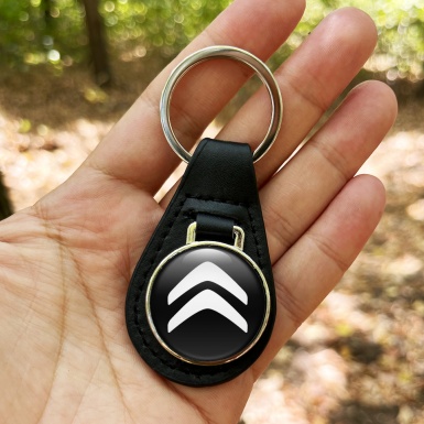Citroen Leather Keychain Black White Classic Logo