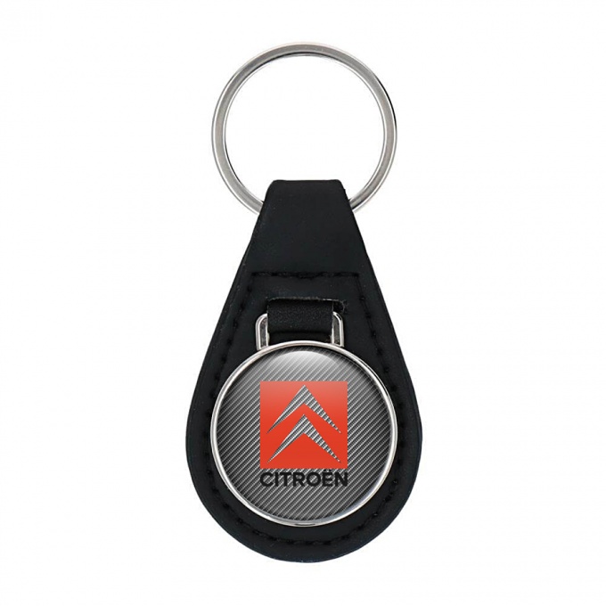 Citroen Leather Keychain Carbon Red Classic Logo