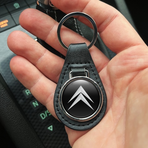 Citroen Key Fob Leather Black White Classic Design