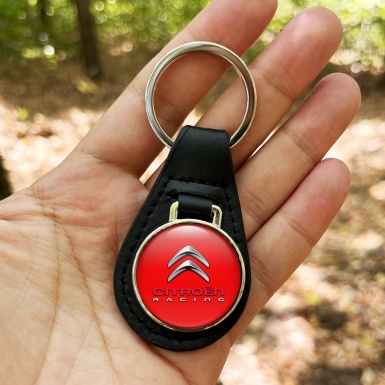 Citroen Racing Keychain Leather Red Silver Design