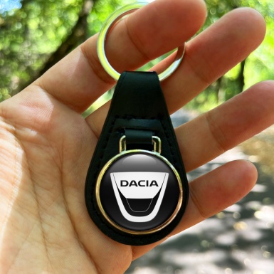 Dacia Keyring Holder Leather Black White Classic Design