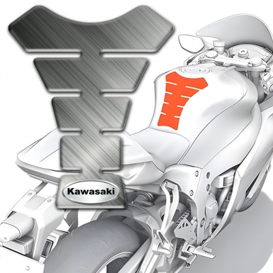Kawasaki Tank Guard Pads Matte Base Design Oval Silver logo 