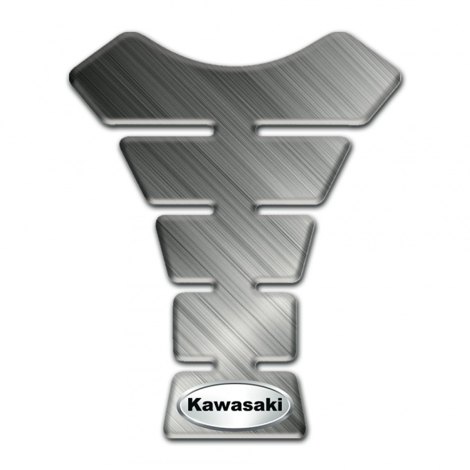 Kawasaki Tank Guard Pads Matte Base Design Oval Silver logo 