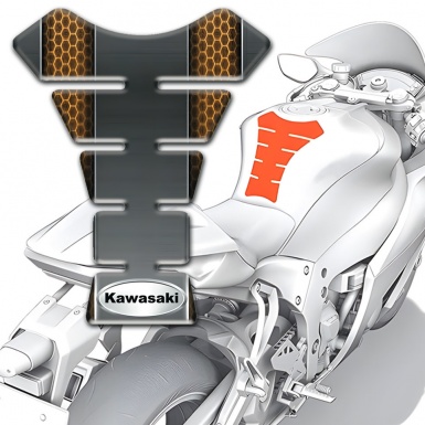 Kawasaki Tank Pad Motorbike Gray Base with Honeycomb Motive Design 