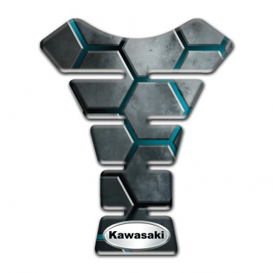 Kawasaki Tank Pad Motorbike Gray Hexagons Style Oval Silver Logo 