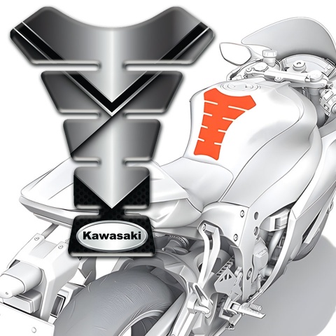 Kawasaki Tank Guard Pads Metal Effect Base Silver Oval Logo 