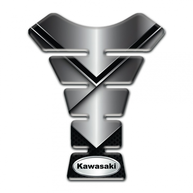 Kawasaki Tank Guard Pads Metal Effect Base Silver Oval Logo 