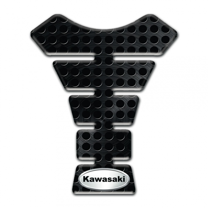 Kawasaki Tank Pad Protector Black Perforated Base and Oval Silver logo Design 