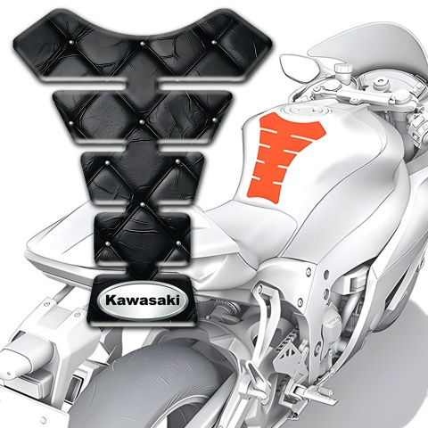 Kawasaki Tank Fuse Black Leather Effect Base and Silver Oval Logo 