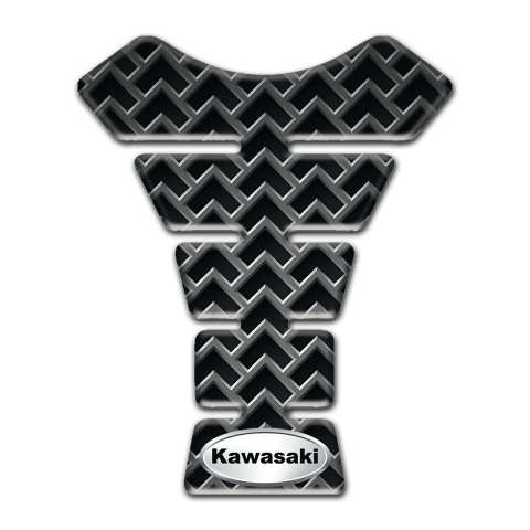 Kawasaki Tank Pad Protector Metal Grid Design with Oval Silver Logo 