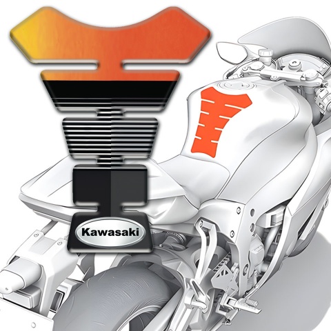 Kawasaki Tank Pad Protector Orange Black Base Style Oval Silver logo 