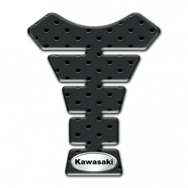 Kawasaki Tank Guard Pads Perforated Black base Oval Silver Logo 