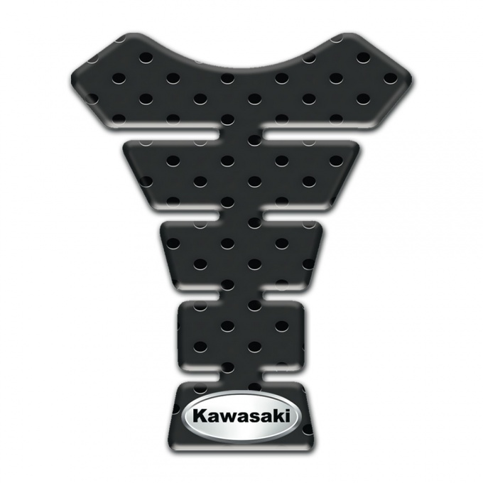 Kawasaki Tank Guard Pads Perforated Black base Oval Silver Logo 