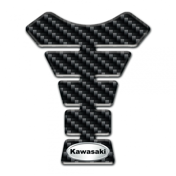 Kawasaki Tank Pad Motorbike Black Carbon Design Oval Logo 