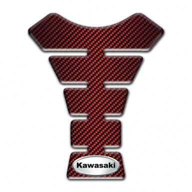Kawasaki Tank Pad Protector Red Carbon Design Oval Silver Logo Style 