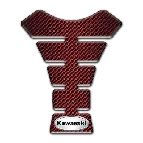 Kawasaki Tank Pad Protector Red Carbon Design Oval Silver Logo Style 
