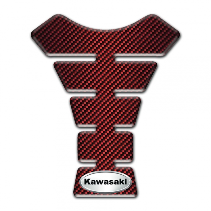 Kawasaki Tank Pad Protector Red Carbon Design Oval Silver Logo Style 