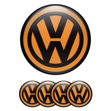VW Emblems for Wheel Center Caps Orange Black Logo