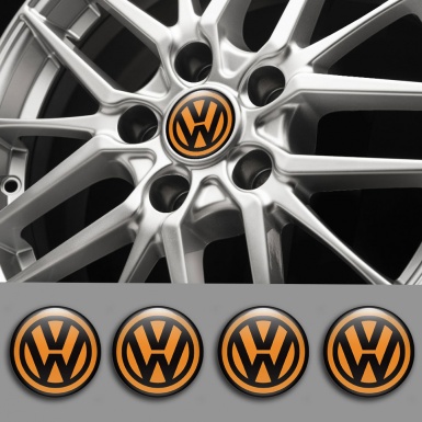 VW Emblems for Wheel Center Caps Orange Black Logo