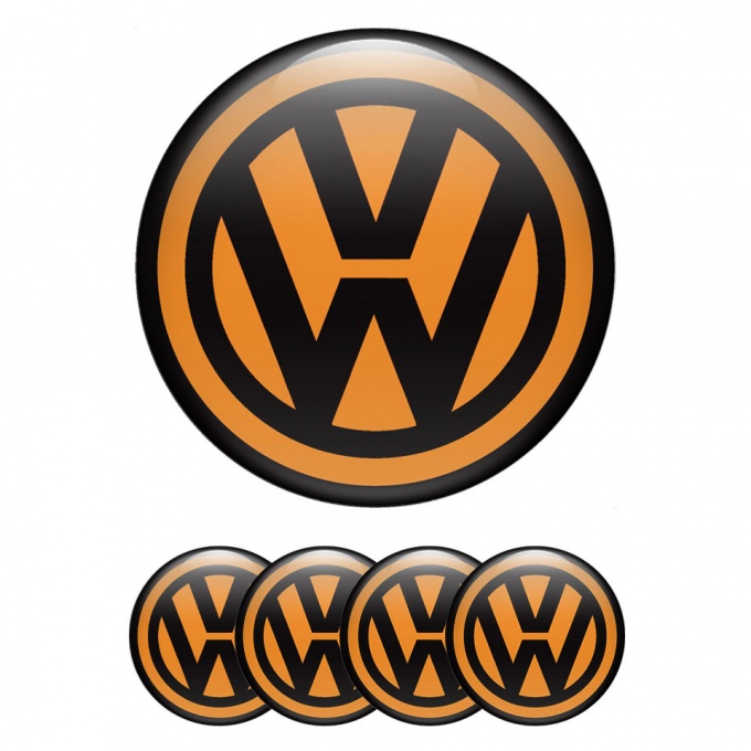 VW Emblems for Wheel Center Caps Orange Black Logo