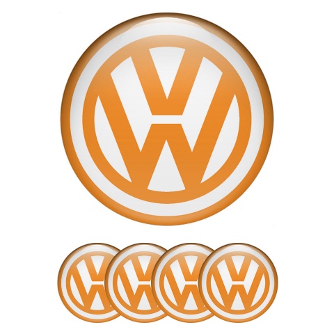 VW Emblems for Wheel Caps White Orange Logo