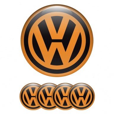 VW Emblems for Wheel Center Caps Black Orange Logo