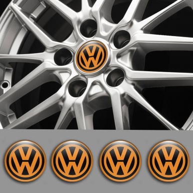 VW Emblems for Wheel Center Caps Black Orange Logo