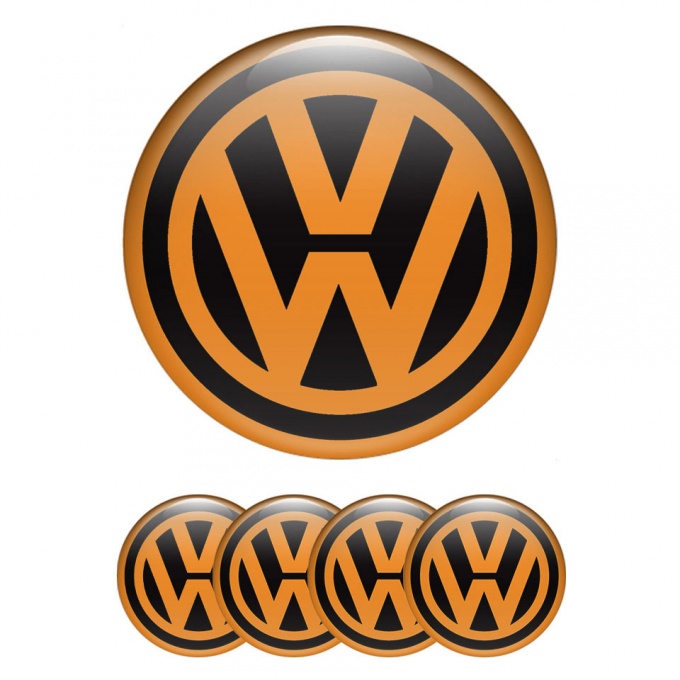 VW Emblems for Wheel Center Caps Black Orange Logo