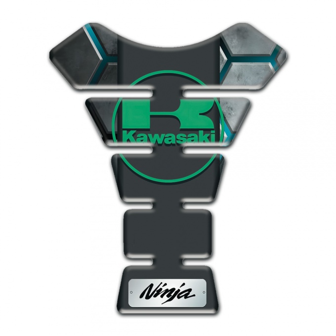 Kawasaki Tank Pad Motorbike Gray Hexagons Elements Base Green Logo Style 
