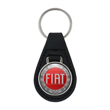 Fiat Leather Keychain Silver Laurel Red Design