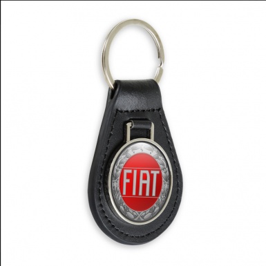 Fiat Leather Keychain Silver Laurel Red Design