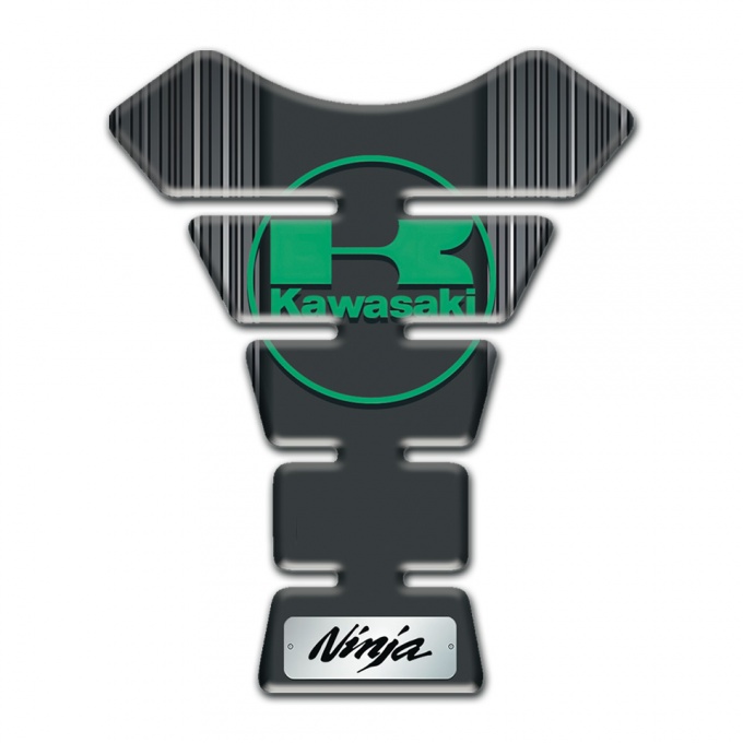 Kawasaki Tank Protector Gray Background with White Stripes Design Green Logo Style 