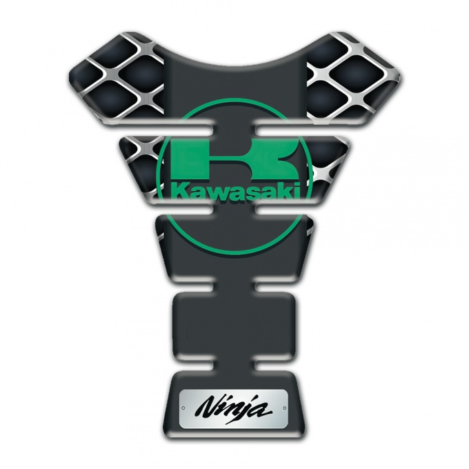 Kawasaki Tank Pad Motorbike Large Mesh Base Design with Green Logo Style 