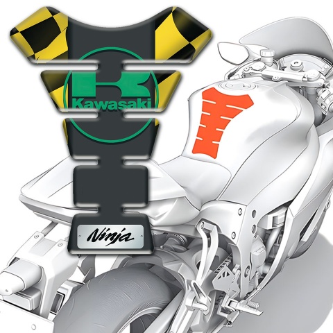 Kawasaki Tank Pad Protector Black Yellow Squares Design 