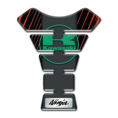 Kawasaki Tank Pad Motorbike Vertical red Stripes Style and Green Logo Design 