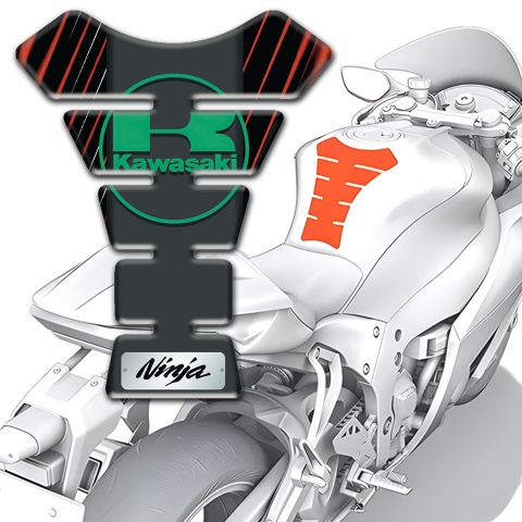 Kawasaki Tank Pad Motorbike Vertical red Stripes Style and Green Logo Design 