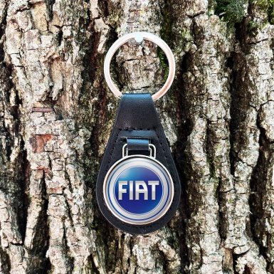 Fiat Leather Keychain Silver Blue Ring Edition
