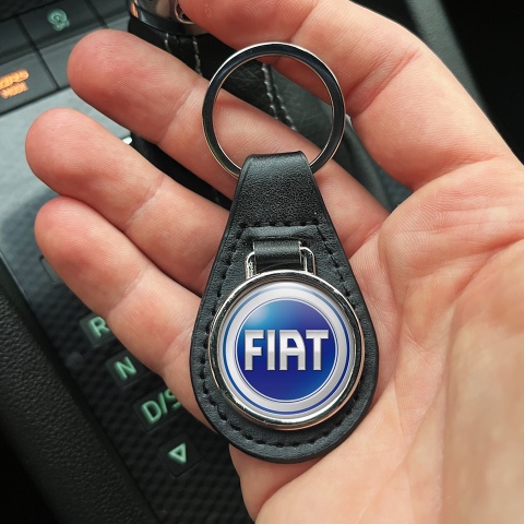 Fiat Leather Keychain Silver Blue Ring Edition
