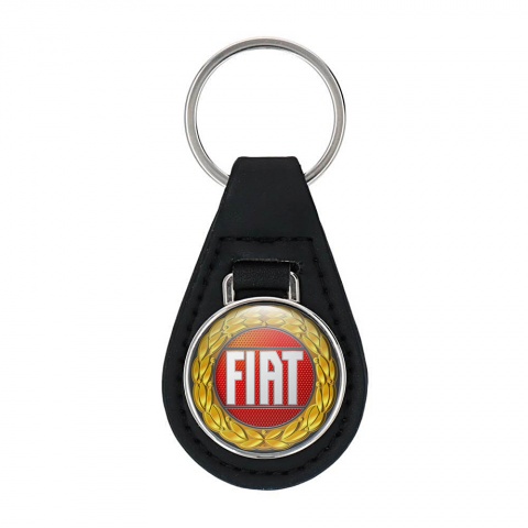 Fiat Leather Keychain Golden Laurel Red Design