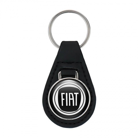 Fiat Key Fob Leather Black White Circle Design