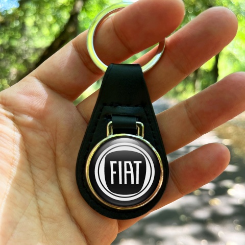 Fiat Key Fob Leather Black White Circle Design