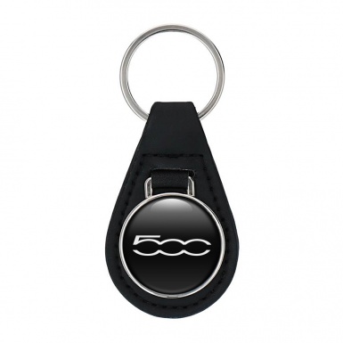Fiat 500 Keychain Leather Black White Design