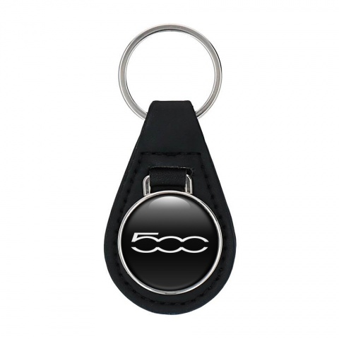 Fiat 500 Keychain Leather Black White Design