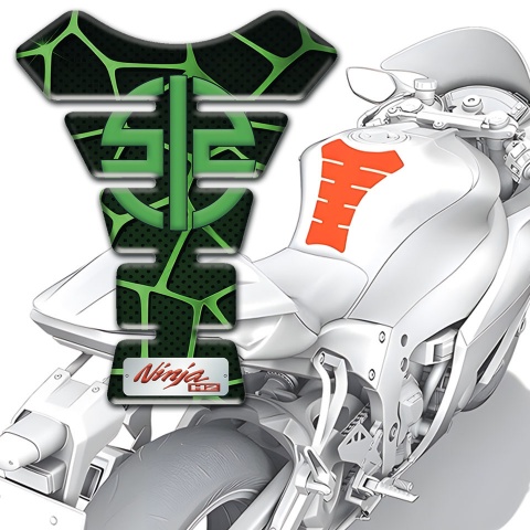 Kawasaki Tank Pad Motorbike Black Base with Green Patterns Type 