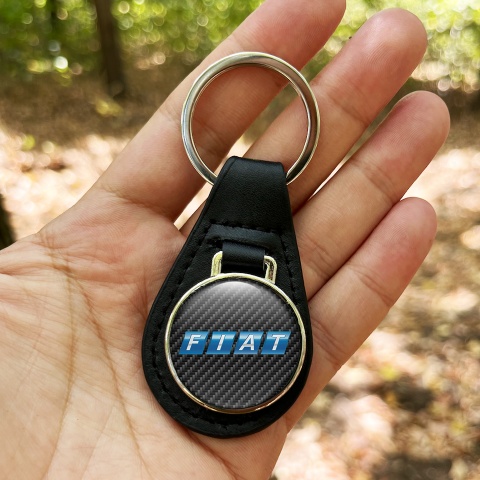 Fiat Key Fob Leather Dark Carbon Blue Classic
